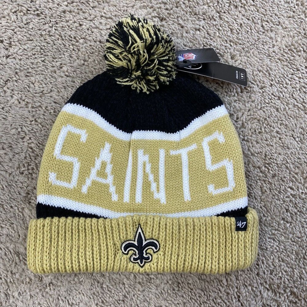 New Orleans Saints NFL '47 Brand Knit Hat Calgary Cuff Pom Beanie Gold Black NWT